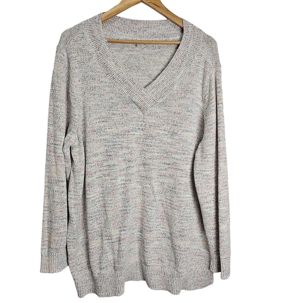Kohls Pullover Sweater Womens 2X V-neck Ribbed Knit Beige Marble Cozy Warm